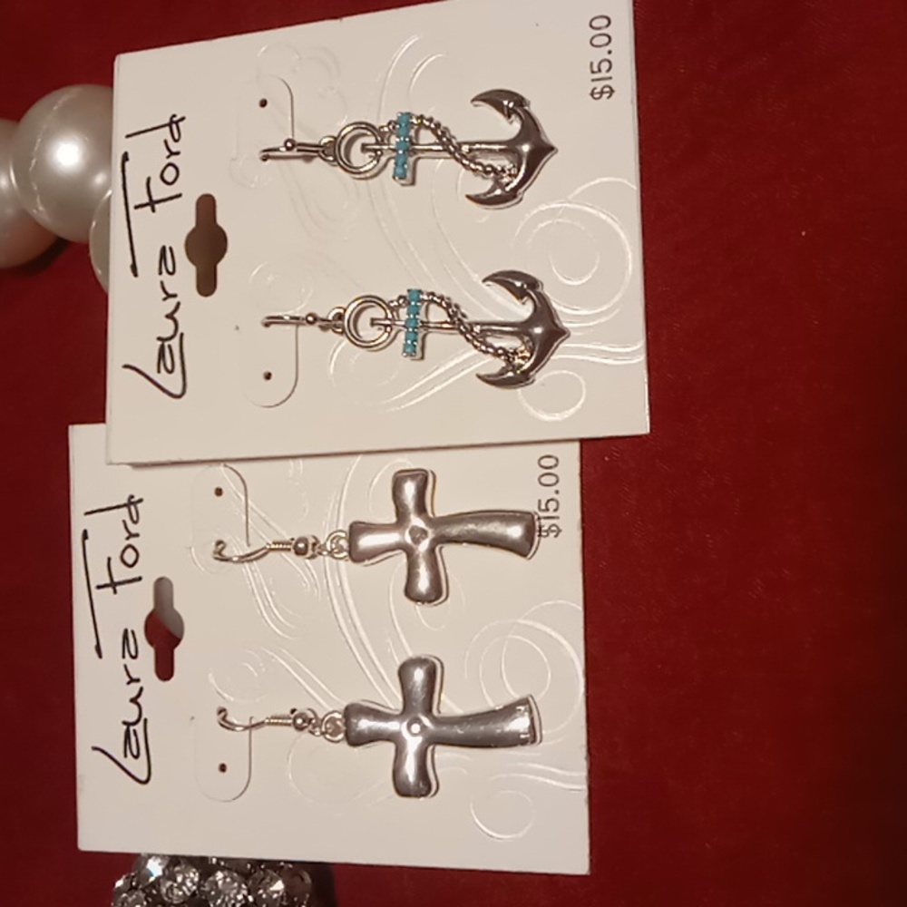 Laura Ford 2 pair silver crosses and anchors .